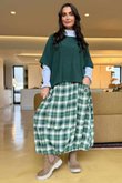 Roberta Plaid Brushed Cotton Balloon Hem Skirt Clover